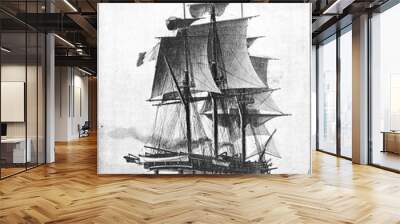 Napoleon (1850) - a 90-gun ship of the line of the French Navy, and the first purpose-built steam battleship in the world. Illustration of the 19th century. Germany. White background. Wall mural