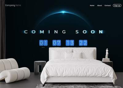 Coming Soon text on abstract Sunrise Dark Background with Flip countdown clock counter timer Wall mural