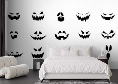 Set of Halloween scary pumpkins cut. Spooky creepy pumpkins cut Wall mural