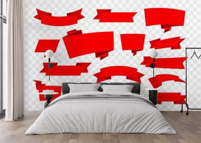 Set of Red Ribbon Banners, transparent background Wall mural