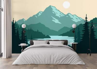 landscape with lake and mountains Wall mural