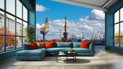 large cargo cranes and ships in the port Wall mural