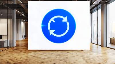 Minimal refresh symbol on blue round icon with . 3d illustration isolated with white highlights, png Wall mural