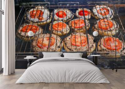 mushrooms with tomatoes roasted on the grill Wall mural