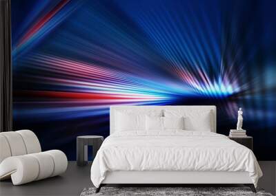 abstract dark background of light with stripes of colourful rays moving from the center Wall mural