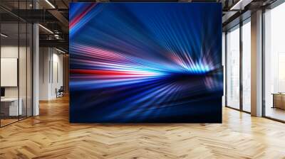 abstract dark background of light with stripes of colourful rays moving from the center Wall mural