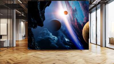 Abstract planets and space background Wall mural