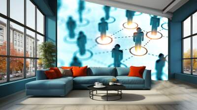 Abstract Social network concept, connecting human figures. Wall mural