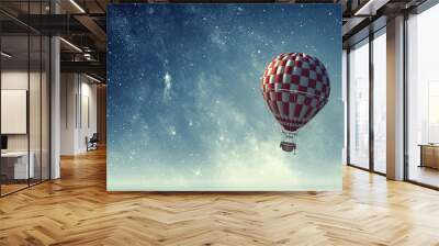 Air balloon in sky. Mixed media Wall mural