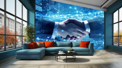 Business partners greeting each other. Mixed media . Mixed media Wall mural