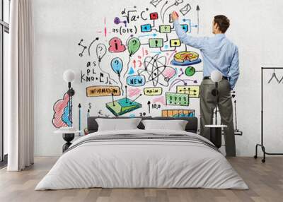 businessman drawing sketches on wall Wall mural