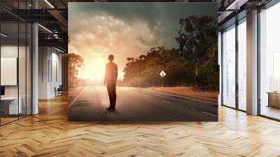 Businessman on road Wall mural