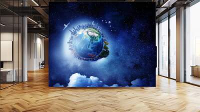 Cities around the planet . Mixed media Wall mural