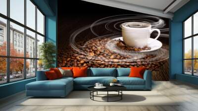 Coffee beans and white cup Wall mural