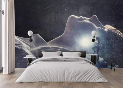 Cute dreaming girl Wall mural