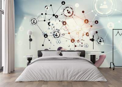 Devices connecting people . Mixed media Wall mural