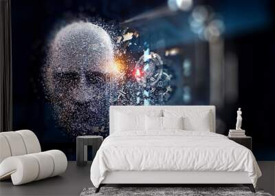 Digital head, artificial intelligence concept Wall mural