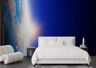 Earth with sunrise on blue space background Wall mural