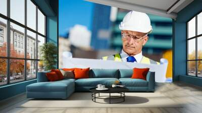 Engineer builder at construction site Wall mural