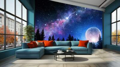 Full moon in night starry sky Wall mural