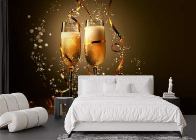 Glasses of champagne at new year party Wall mural