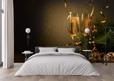 glasses of champagne at new year party Wall mural