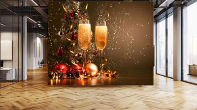 Glasses of champagne at new year party Wall mural