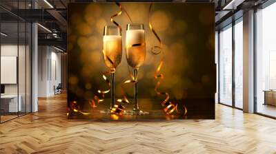 glasses of champagne at new year party Wall mural