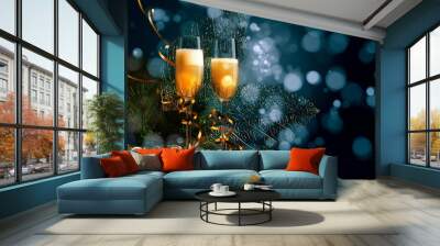 Glasses of champagne at new year party Wall mural