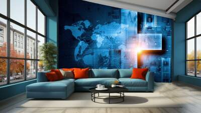 Global cloud technology . Mixed media Wall mural