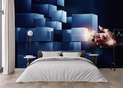 Hand holding glowing cubes. Innovation and creativity concept. Wall mural