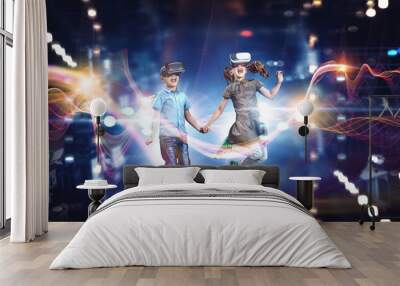 Kids wearing virtual reality goggles Wall mural