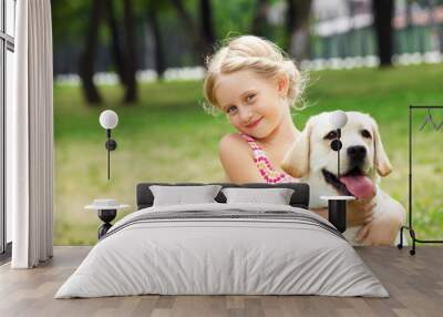 little girl with her dog Wall mural