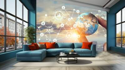 media worldwide technology concept . mixed media Wall mural