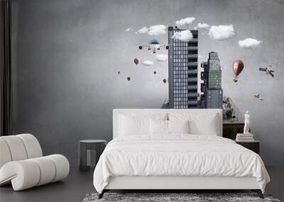 Modern city concept. Mixed media Wall mural