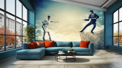 People pull the rope. Wall mural