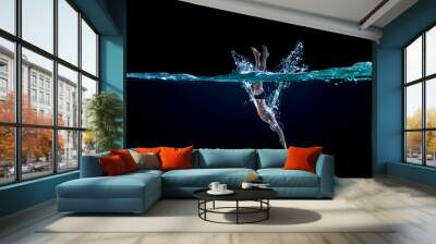 Professional man swimmer on a wave Wall mural