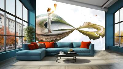 She is in 3d world. Mixed media Wall mural