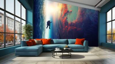 Spaceman and planet, human in space concept Wall mural