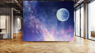 Starry sky and moon. Mixed media Wall mural