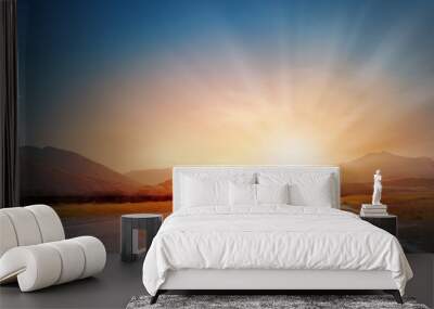 Sunrise above road Wall mural