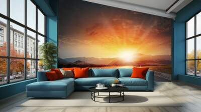 Sunrise above road Wall mural