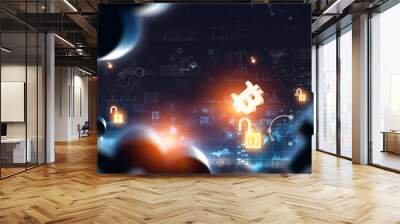 Virtual cryptocurrency concept.. Mixed media Wall mural