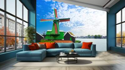 Authentic Zaandam mills on the water channel Wall mural