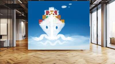 Cloud ship with helm, containers software concept Wall mural