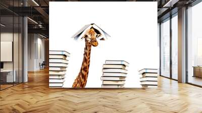 Funny giraffe with piles and book on head look Wall mural