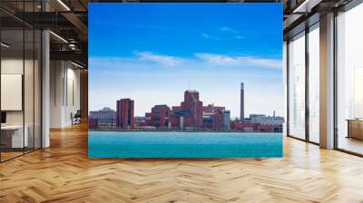 Hiram Walker and Sons Limited Windsor factory, Ontario, Canada view from Michigan over Detroit river Wall mural