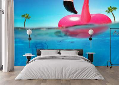 Inflatable flamingo buoy pool underwater split photo Wall mural