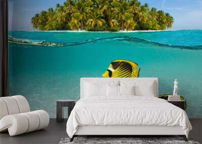 Palm island and underwater world Wall mural