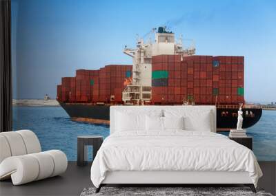 Tug boat and import export dry cargo ship Wall mural